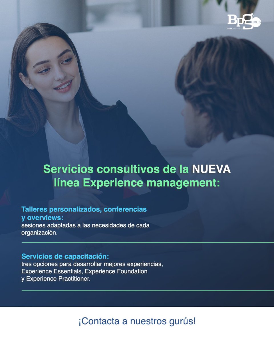 Nuestra 𝐍𝐔𝐄𝐕𝐀 línea de #Consultoría ofrece 4 líneas de servicios que transformarán la manera en que tu empresa impacta a colaboradores y clientes, ¡acércate a nuestros gurús! ➡ 56 2157 4674 o info@bpgurus.com #experiencecollab #experiencemanagement #gestióndelaexperiencia