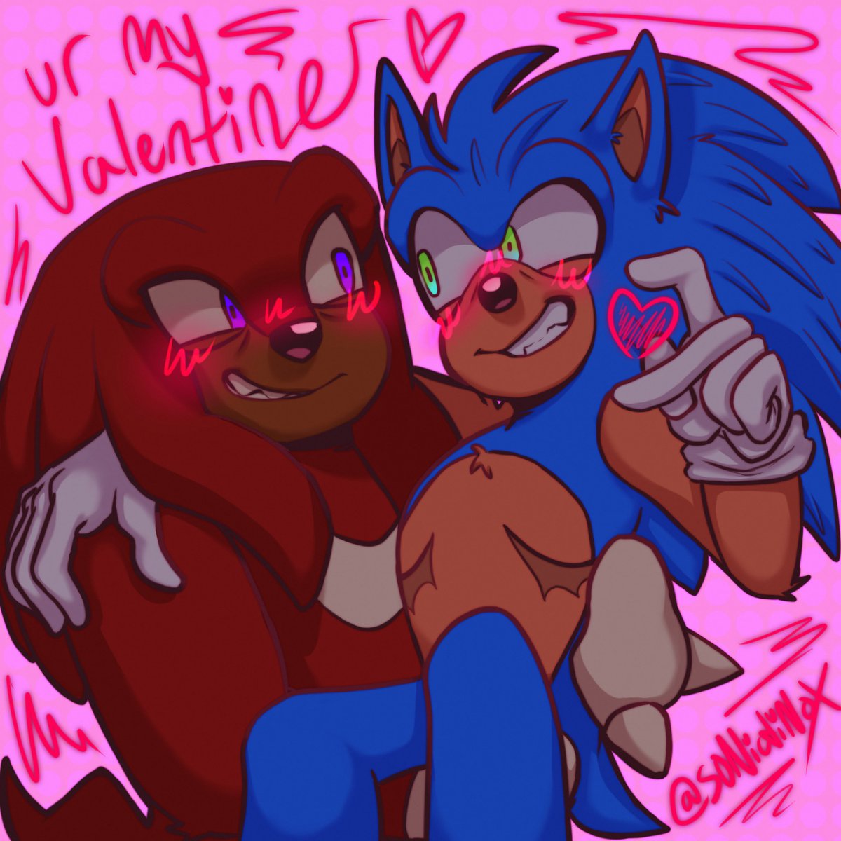 btw ^___^ that was a redraw of this from Valentine’s day 2023 😋😋 #sonknux