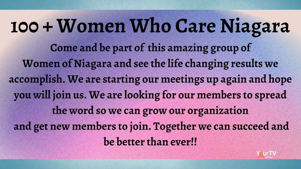 100+ Women Who Care Niagara will hold their next quarterly meeting on Thursday, May 2nd at the Grantham Optimist Youth Centre in St. Catharines. yourtv.tv/node/359980?c=… @cogeco #WomenWhoCare