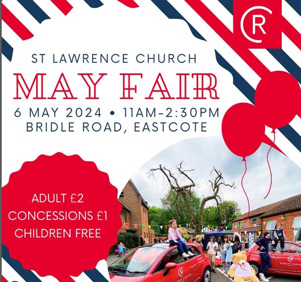 Well done Robert Cooper for sponsoring St.Lawrence Church May Fair They are thrilled that once again they are sponsoring! Go along and play on the bouncy castle, tuck into the barbecue, enjoy the live music and most importantly gues how many balloons are in the Robert Cooper car!