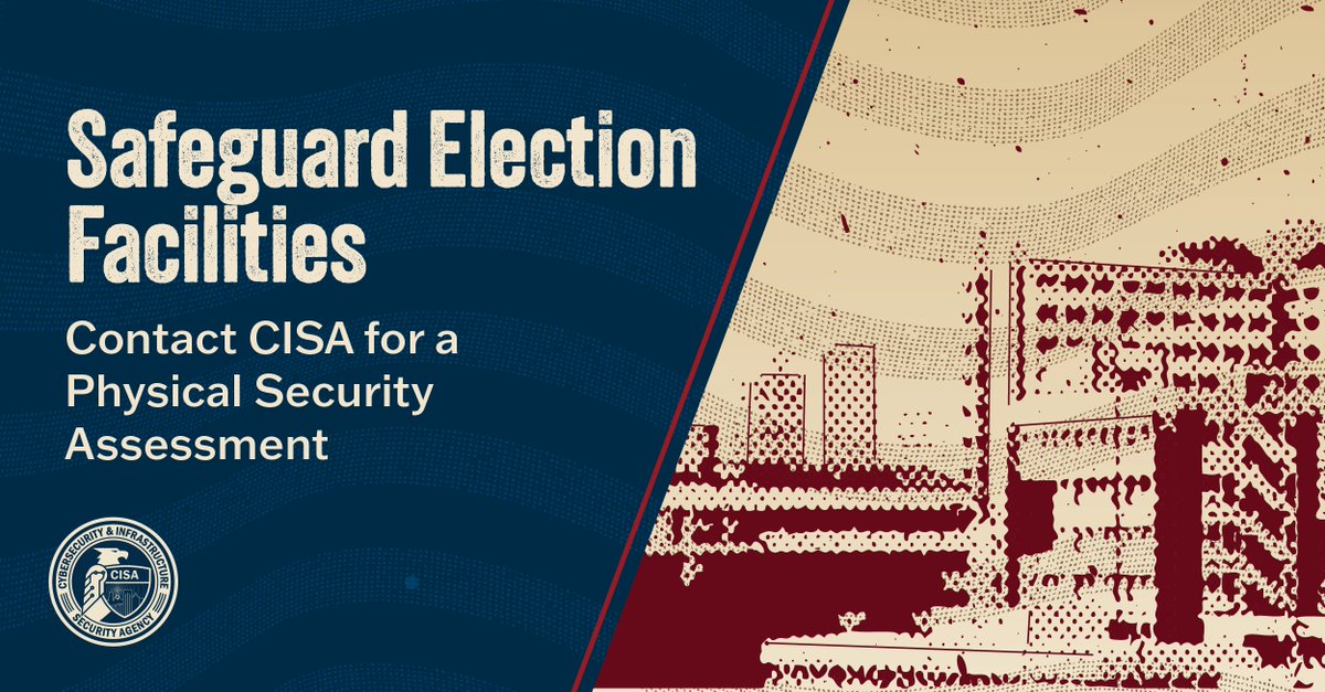 Election officials – have your facilities had a physical security assessment? At no cost, CISA will come on-site to
⭐check your current security posture  
⭐identify vulnerabilities
⭐help mitigate risk
Contact our regional team to help #Protect2024: go.dhs.gov/Jy9
