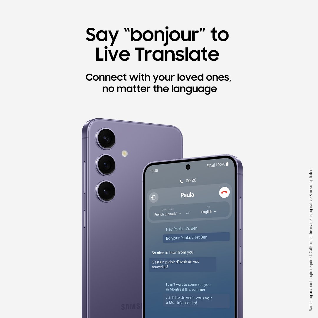 #GalaxyAI is unlocking new ways to communicate for Canadians. We are excited to announce the inclusion of Canadian French as part of the languages now available with the Live Translate, Interpreter, Chat Assist and Note Assist AI features. Learn more: spr.ly/6017bLs7F
