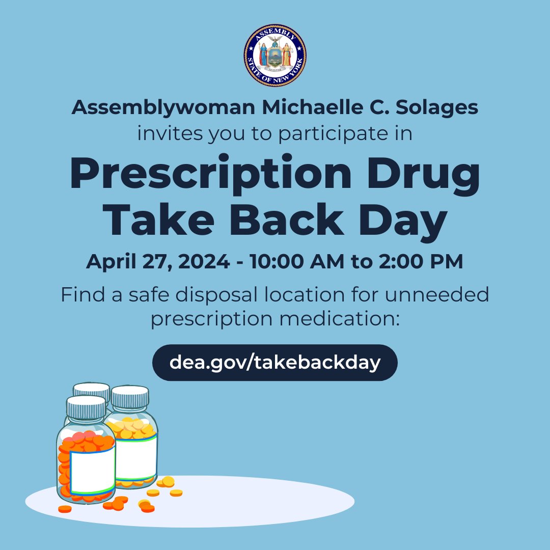 Tomorrow, April 27, is National Prescription Drug Take Back Day from 10am to 2pm. Safe disposal of unneeded medication is an important way to combat prescription drug misuse. Safely dispose of unneeded medication at a site near you: dea.gov/takebackday