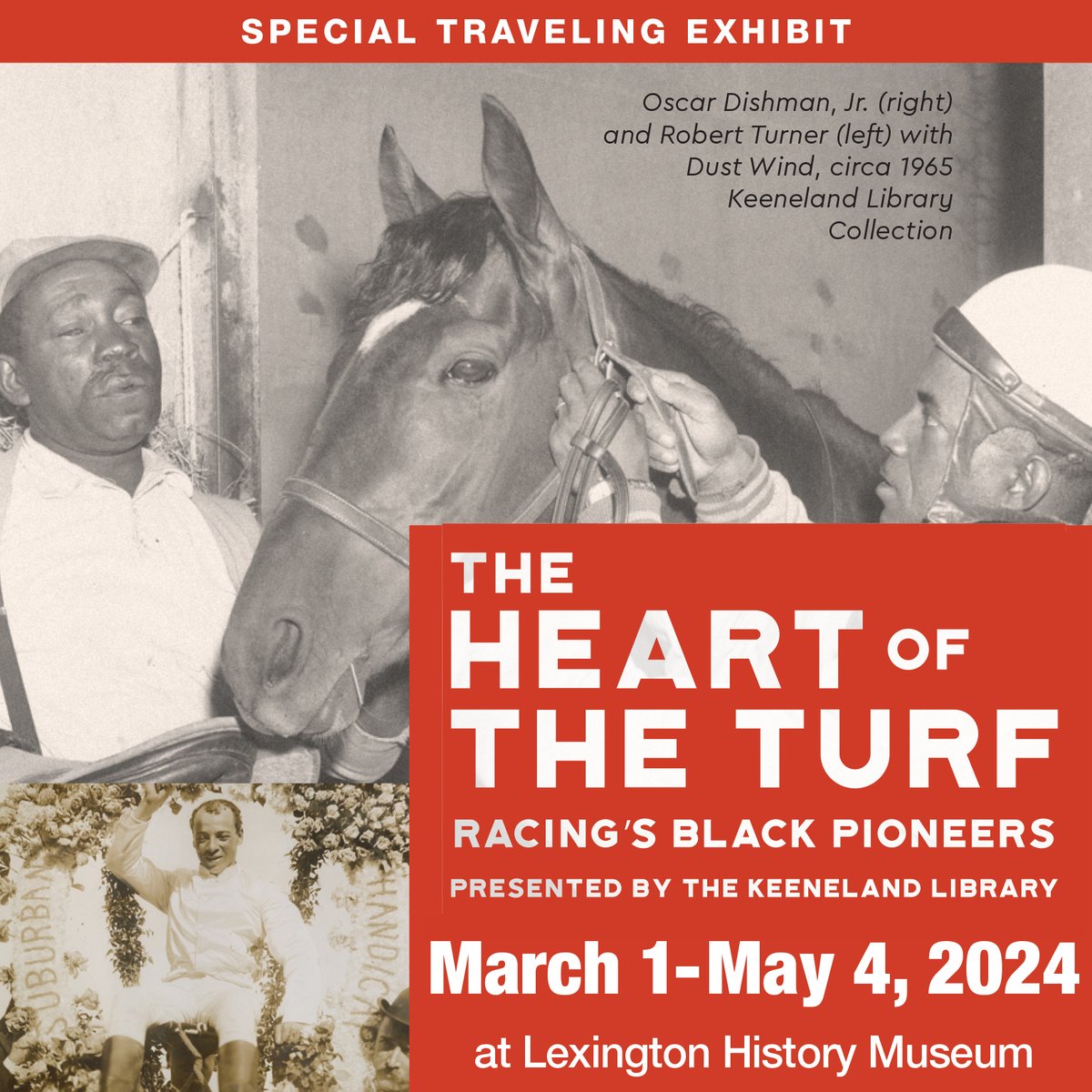 LexHistory's tweet image. LAST CALL! Don't miss Keeneland Library’s traveling exhibit “The Heart of the Turf: Racing’s Black Pioneers.” This exhibit ends next weekend on May 4. We're open Thursdays and Fridays, 12:00-4:00 p.m. and Saturdays, 10:00 a.m.-4:00 p.m. 
#LexHistory