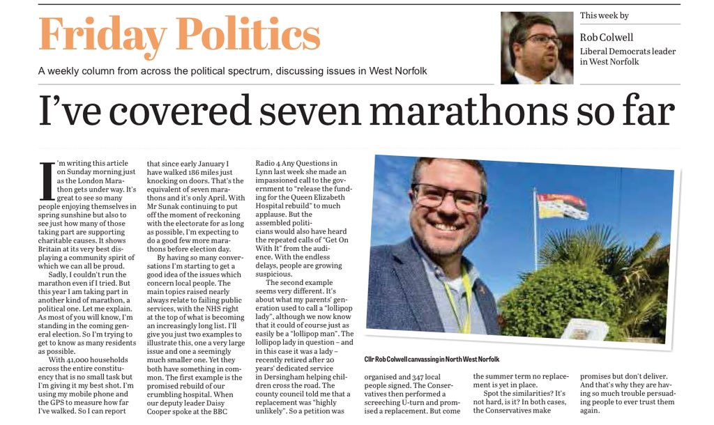 I’ve walked 186 miles around #KingsLynn & #NorthWestNorfolk since January this year. Meeting residents and finding out the issues that matter to them. The calls for a “general election now” are strong. My story from the @TheLynnNews 📰 ⤵️ #RebuildOurQEH now!