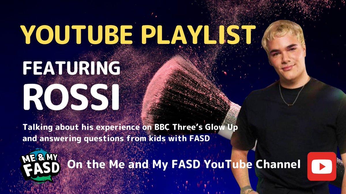 Now available! New YouTube playlist on the #MeAndMyFASD channel, featuring Rossi sharing his experiences from his time on @bbcthree @GlowUpBBC Answering Qs from kids with FASD-what an inspiration! Full episode + shorts for the kids: youtube.com/playlist?list=… @Road2Fasd #FASD #Hope