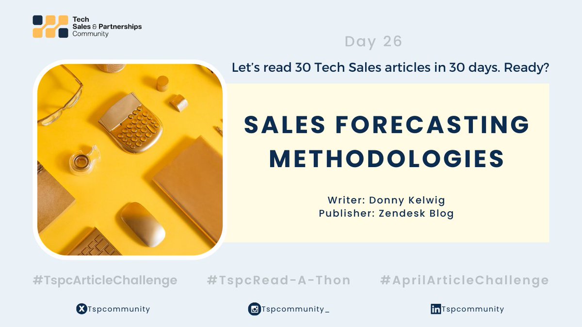 Tech Sales Read-A-Thon🚀 Day 2️⃣6️⃣
TGIF!🕺 Sales pros, what are you doing today? Reading an article we hope 😎

Sales Forecasting Methodologies
🔗zendesk.com/blog/5-essenti…

#TspcArticleChallenge #AprilArticleChallenge #TspcReadAThon #TechSalesArticleChallenge #TechSales