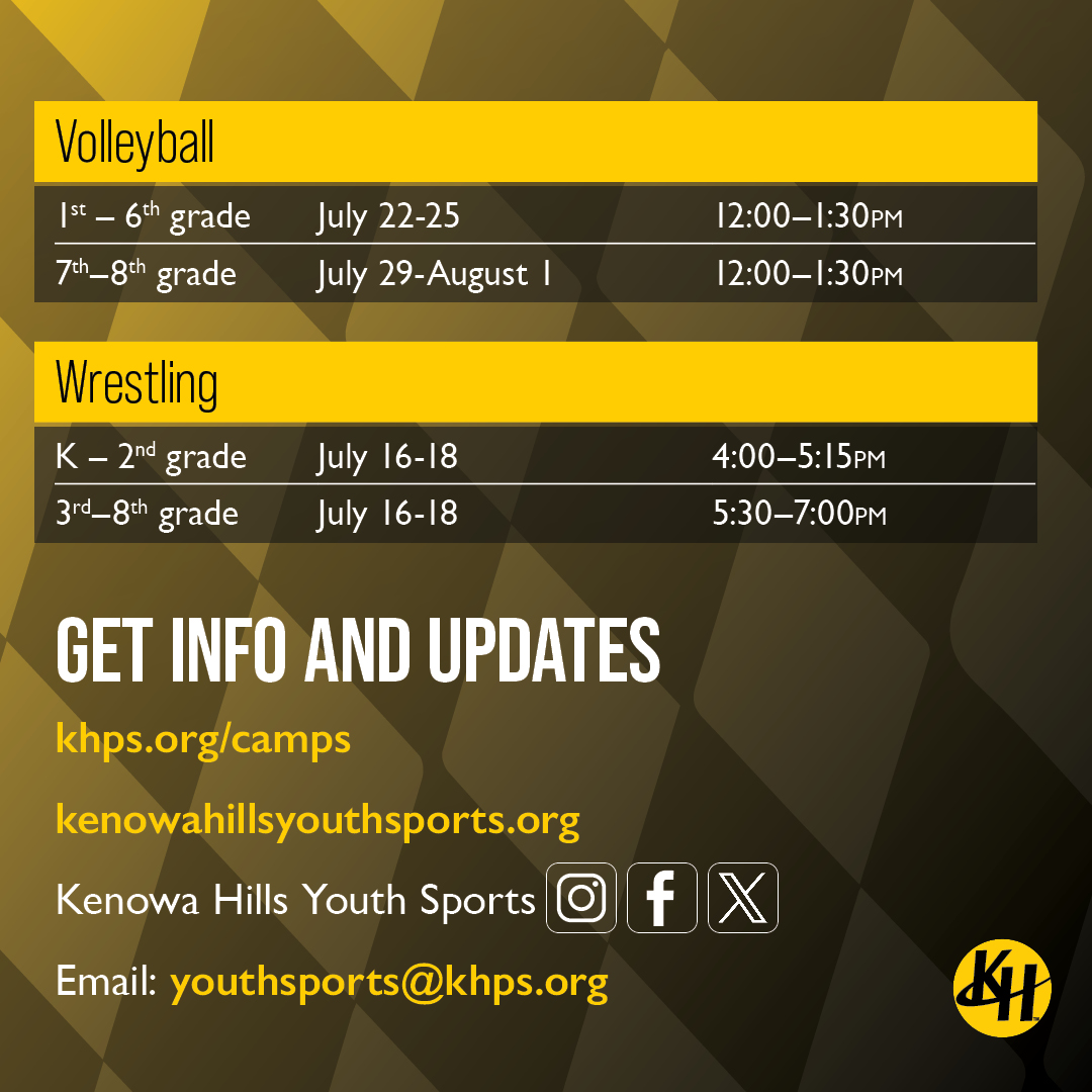 2024 Knight Youth Summer Sports Camp planning is underway! Visit khps.org/camps for more information or kenowahillsyouthsports.org to get registered!

#KnightAthletics #KenowaHills #YouthSports #SummerCamp #Summer2024