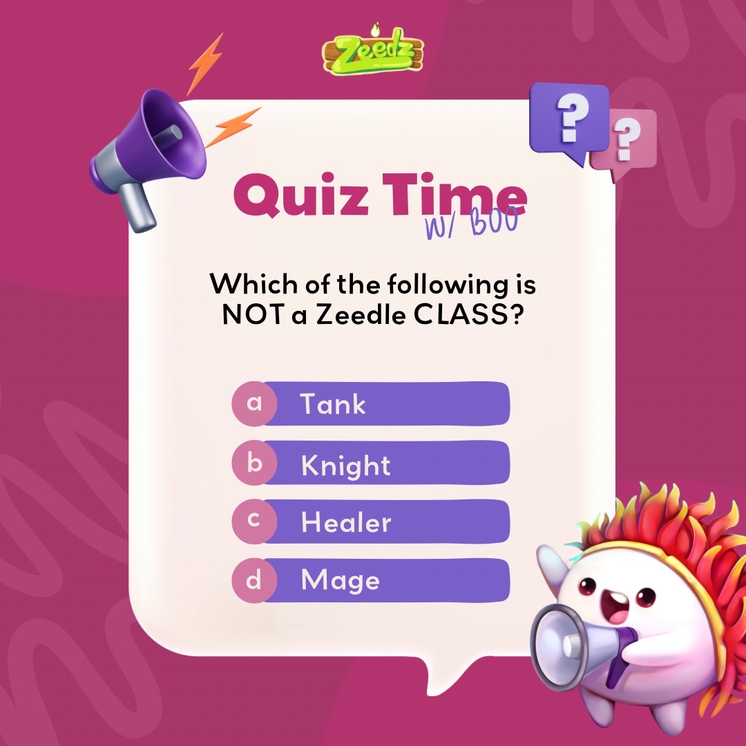 Quiz time with Boo! 🧠 Can you guess which class doesn't belong in the Zeedz world? Share your answer in the comments! #Zeedz #quiztimewithboo #nftgaming #web3