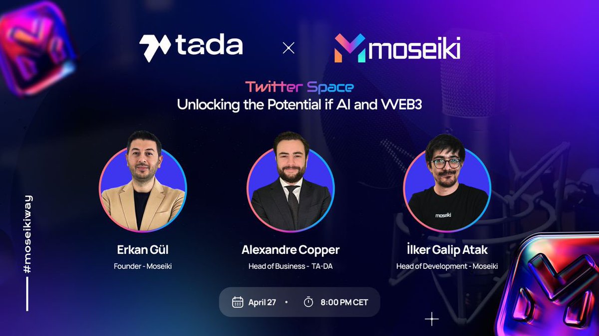 🎙️ AMA Alert: Unlocking the Potential of AI and WEB3 Our team will be the guest of our new partner @Ta_da_io 🙌 Join us tomorrow for an insightful AMA session with @Ta_da_io Head of Business @AlexandreCopper , our CEO @_ErkanG and our Head of Development @lkerGalipATAK1 🔥…