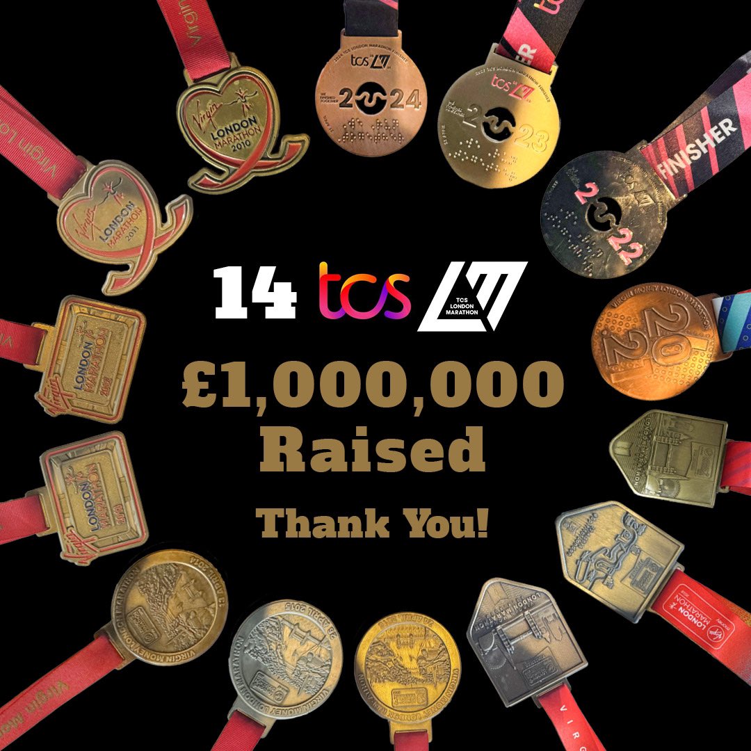 🙏 THANK YOU 🙏 
14 @LondonMarathon 
£1,000,000 Raised 

#londonmarathon 
#londonmarathon2024 
#RainbowRow 
#WeRunTogether #WeRunAsOne