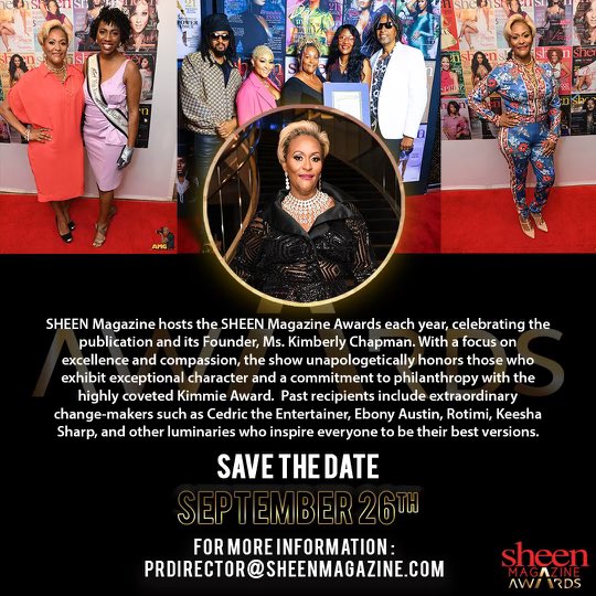 HAPPY BIRTHDAY to the founder of SHEEN Magazine, Ms. Kimberly M. Chapman! Celebrate her vision at the 10th anniversary of the SHEEN Magazine Awards! Download the SHEEN Magazine App today for more information on the 2024 SHEEN Magazine Awards! #SHEENAwardsJourney #LegacyBuilding