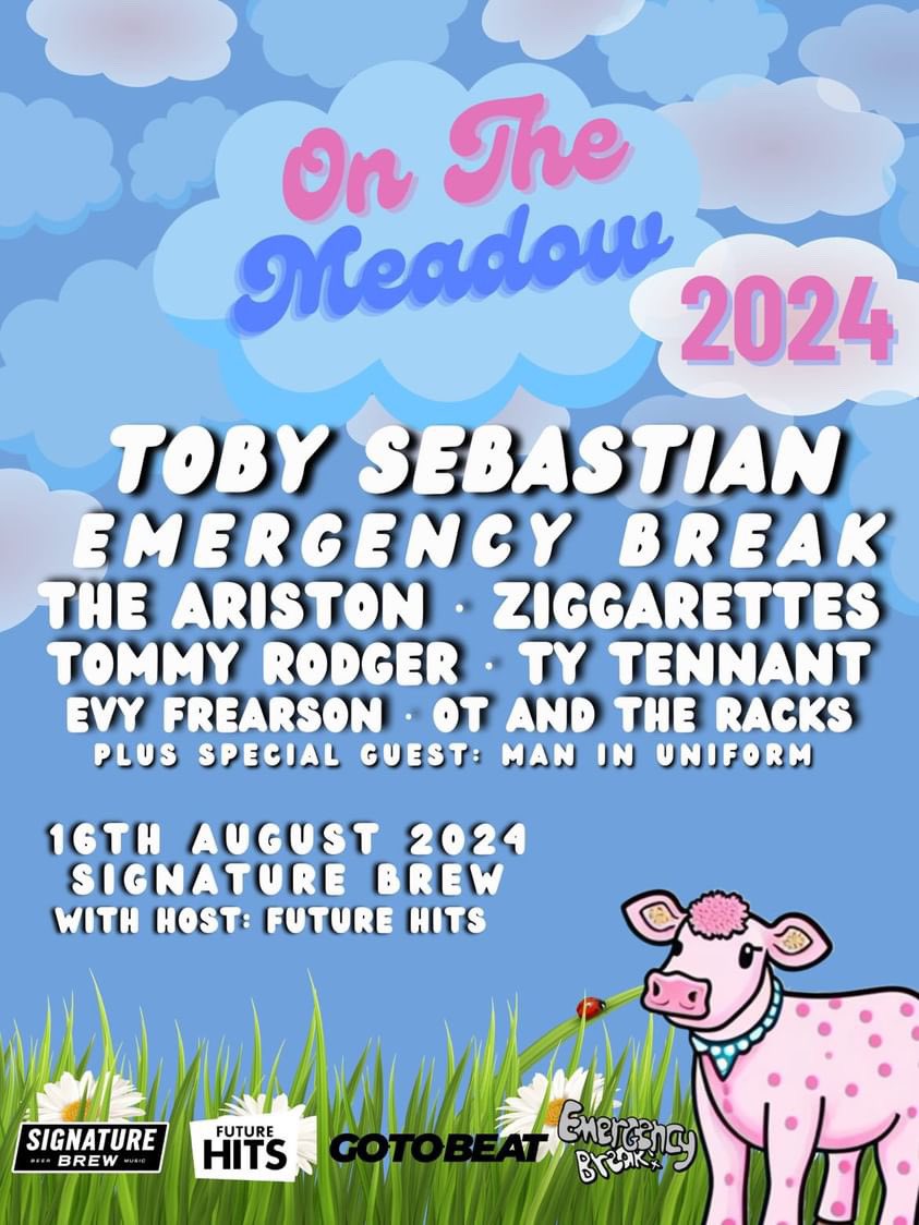 On The Meadow 2024 ☁️ Toby Sebastian ☁️ Emergency Break ☁️ The Ariston ☁️ Ziggarettes and many more at what promises to be a fantastic day of live music, tickets are on sale NOW!
