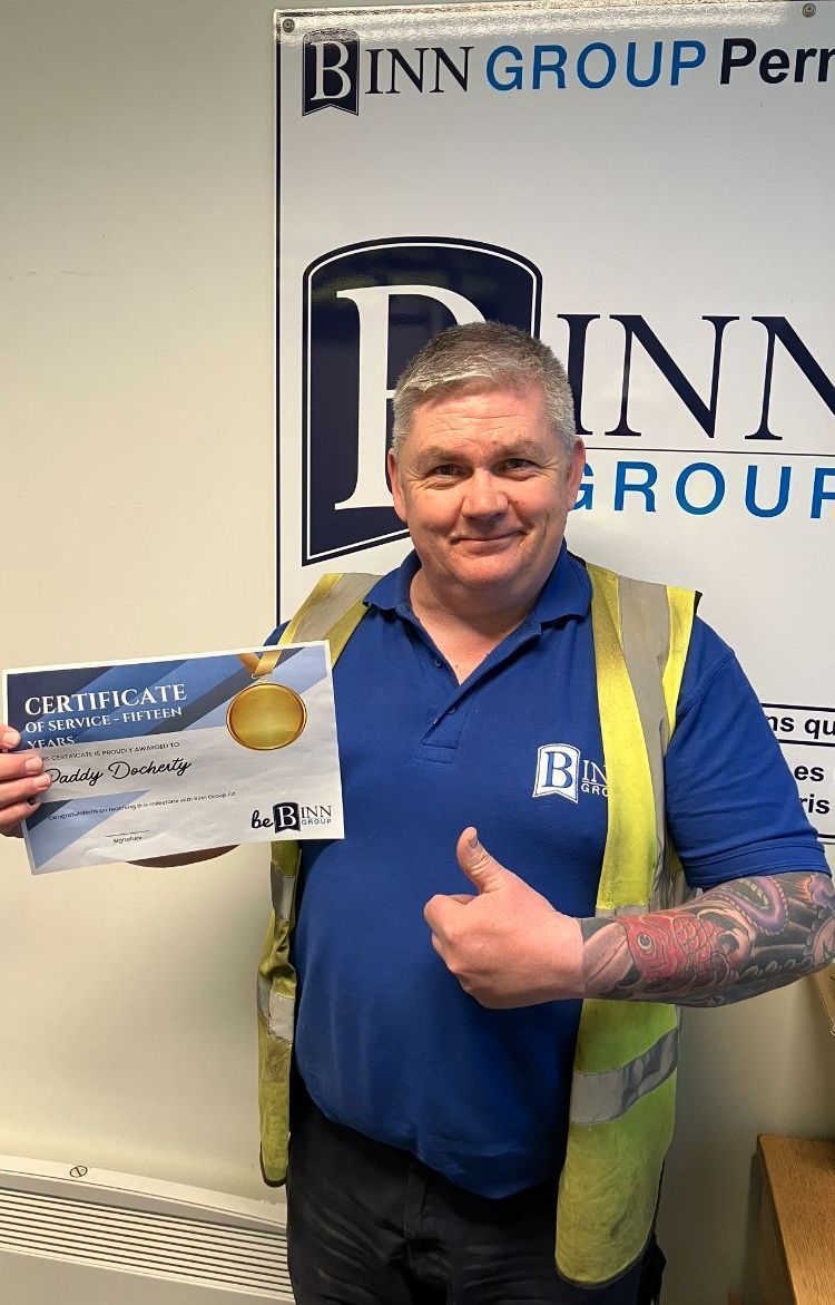 Congratulations Paddy on 15 Years of Service at Binn Group! 🎉 We are delighted to give Paddy his 15 year service award today. During Paddy’s 15 years he has seen a lot of change with the business and has been a huge part in a lot of our operations transitions and processes.