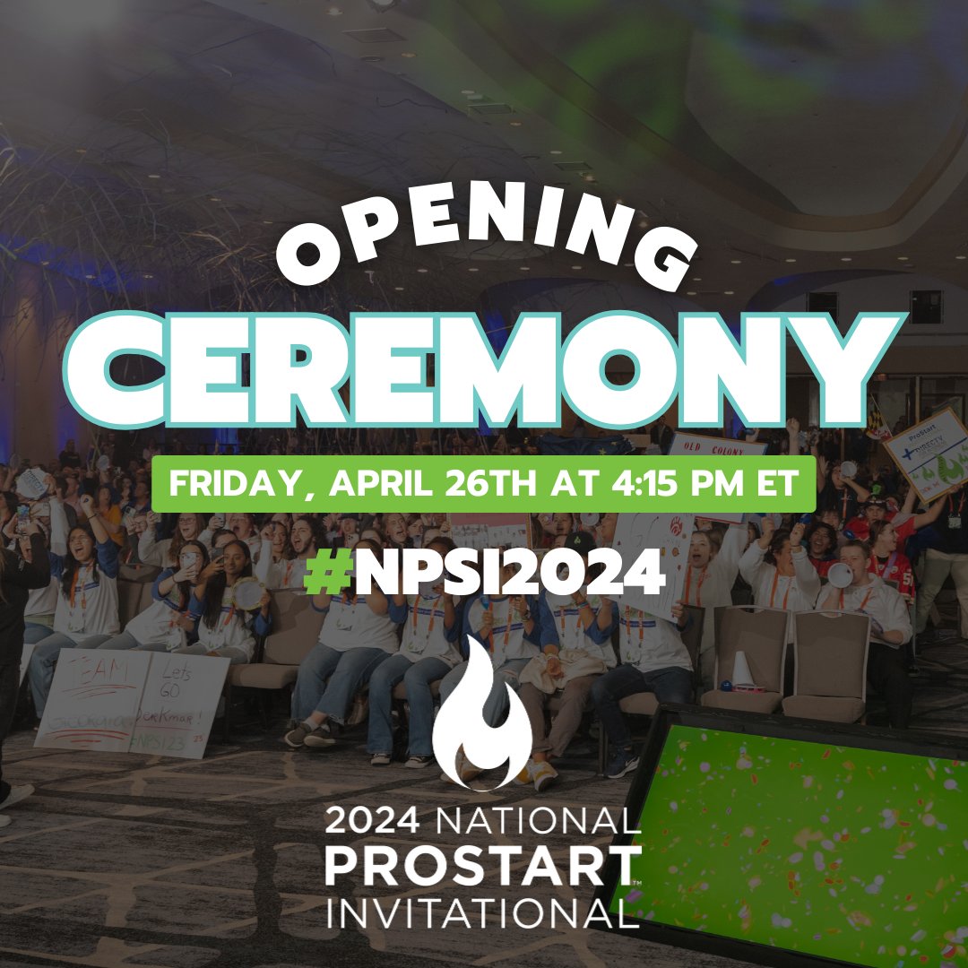 Tune into the Opening Ceremony Live tonight on the ProStart Program Vimeo! We'll be welcoming all of our competing teams from all over the nation and getting ready to compete over the next two days. 👨‍🍳 Click the link to tune in today at 4:15pm ET: bit.ly/4atbTq0