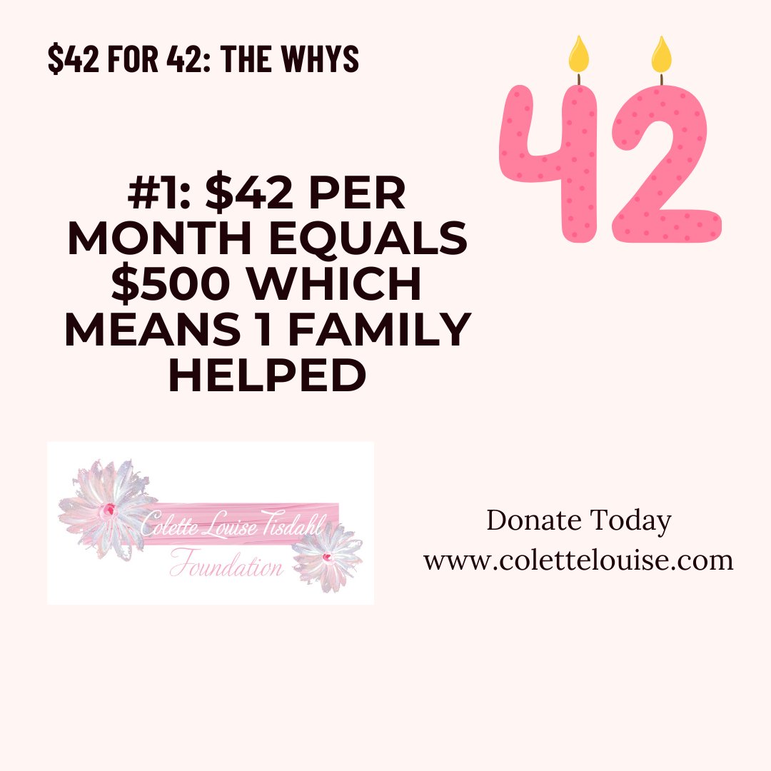 Your commitment of $42 a month can help #families facing financial hardships

colettelouise.com/donate/

#colettelouisetisdahl #cltfoundation #financialassistance #financialcrisis #pregnancy #NICU #babyloss #stillbirth #infantloss #pregnancyloss #tfmr #42for42