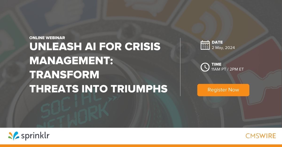 Discover the power of AI for crisis management. Join Alex Diedrich, Lead Solutions Specialist at @Sprinklr, on Thursday, May 2 at 11am PT / 2pm ET as he reveals strategies on how you can turn a negative crisis into a positive opportunity. Register now: bit.ly/3UIm1pT