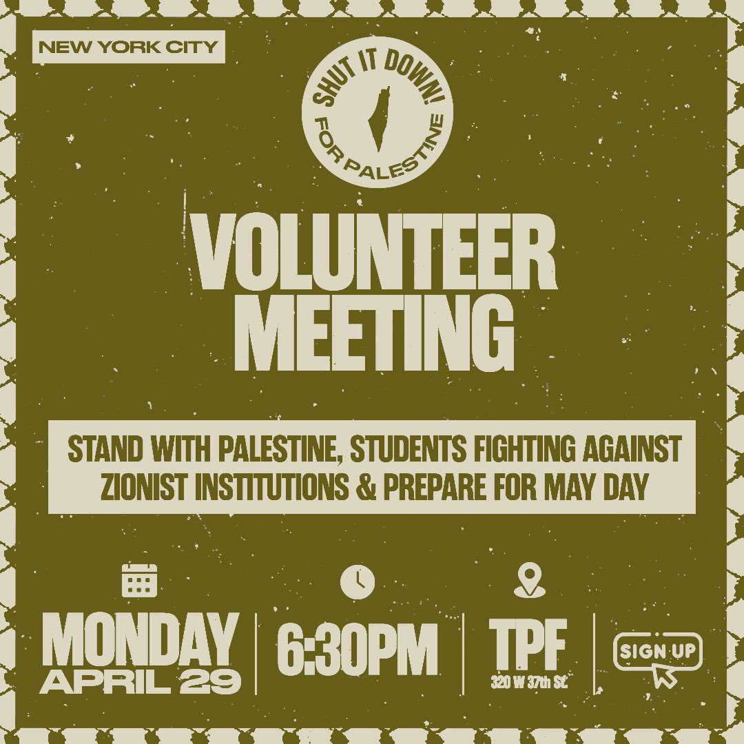🇵🇸 Join us to prepare for another week in the struggle for Palestinian liberation! Stand with the people of Palestine, the brave students, faculty and community members across the country fighting against Zionist institutions and prepare for May Day! 🗓️ Monday, April 29, 6:30…