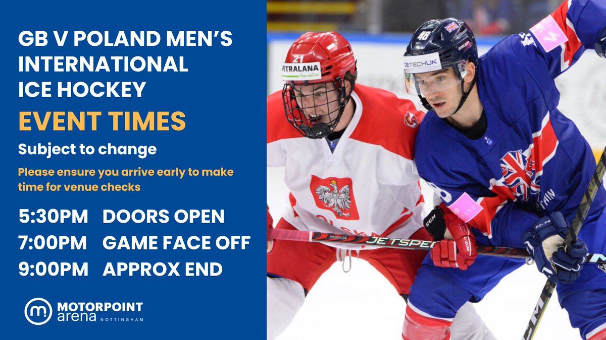 🏒 Joining us for @GB_IceHockey vs Poland this weekend? 🎟️ Final tickets remaining - bit.ly/3w8Ivqq 🚗 Need help getting here? - bit.ly/3xzBvTZ 🤷 What's at the arena - bit.ly/48dPbAu ⛸️ Enjoy the game!