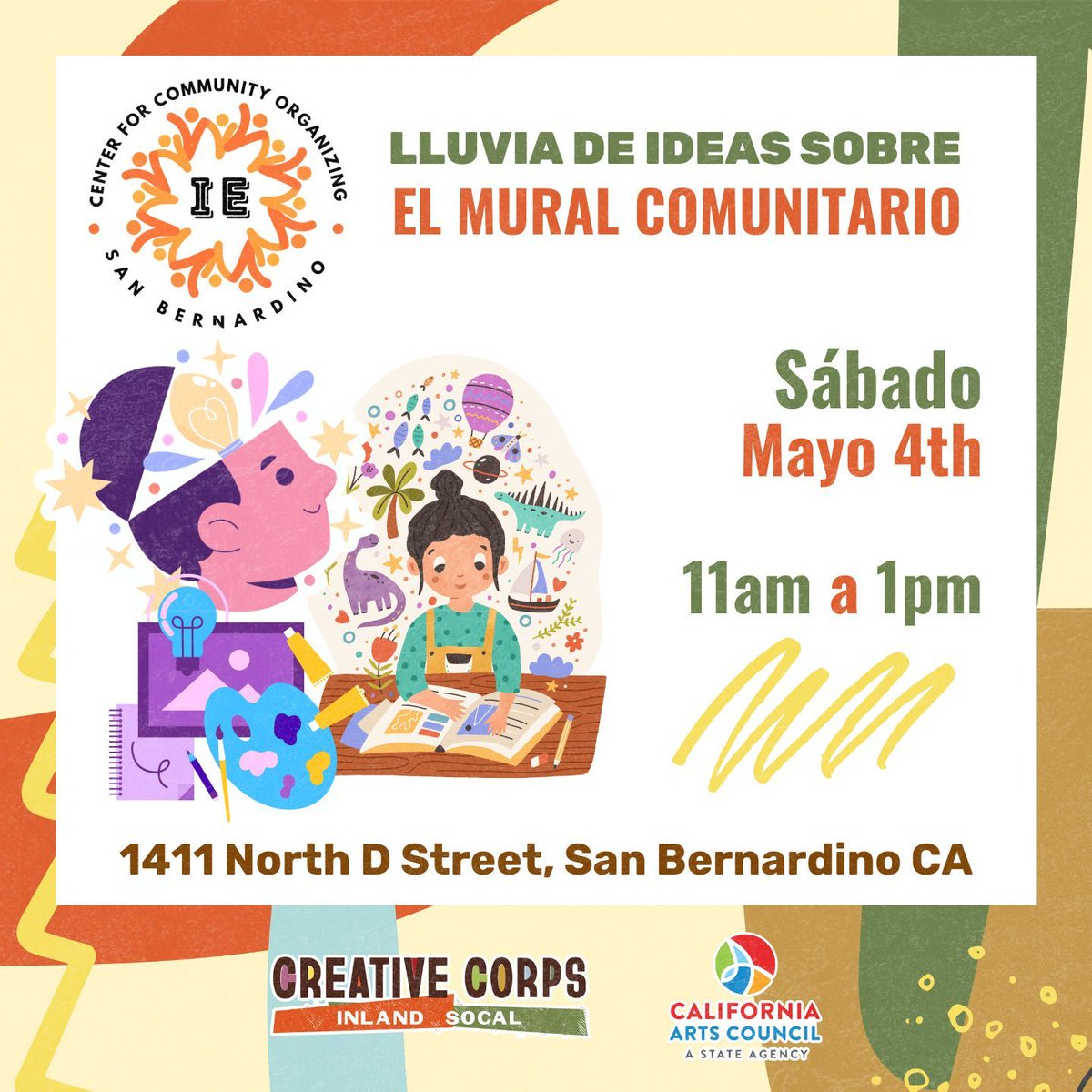 Register Aqui: buff.ly/49WgS1r 

Tanto si eres un artista como un entusiasta, tu voz y tu visión son cruciales para crear un mural que realmente nos represente a todos.

Fecha: 4 de mayo de 2024
🕒 Hora: de 11 de la mañana a 1 de la tarde
📍 Lugar: 1411 North D Street