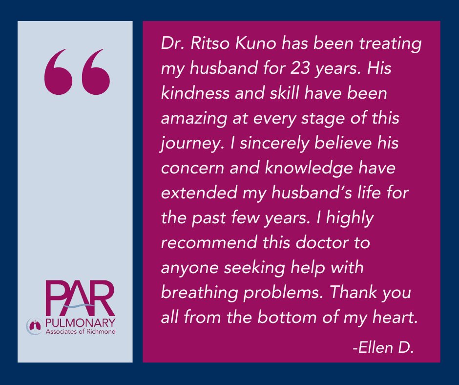What an amazing review from the wife of one of our patients! Thank you Ellen D. Big shout out to Doctor Kuno! 

#PatientTestimonial #Review #PatientFeedback