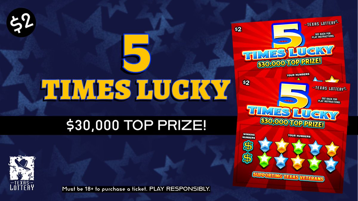 Support Texas veterans when you pick up 5 Times Lucky from the #TexasLottery. This $2 scratch ticket game offers chances to win cash prizes up to $30,000! Pick one up today!