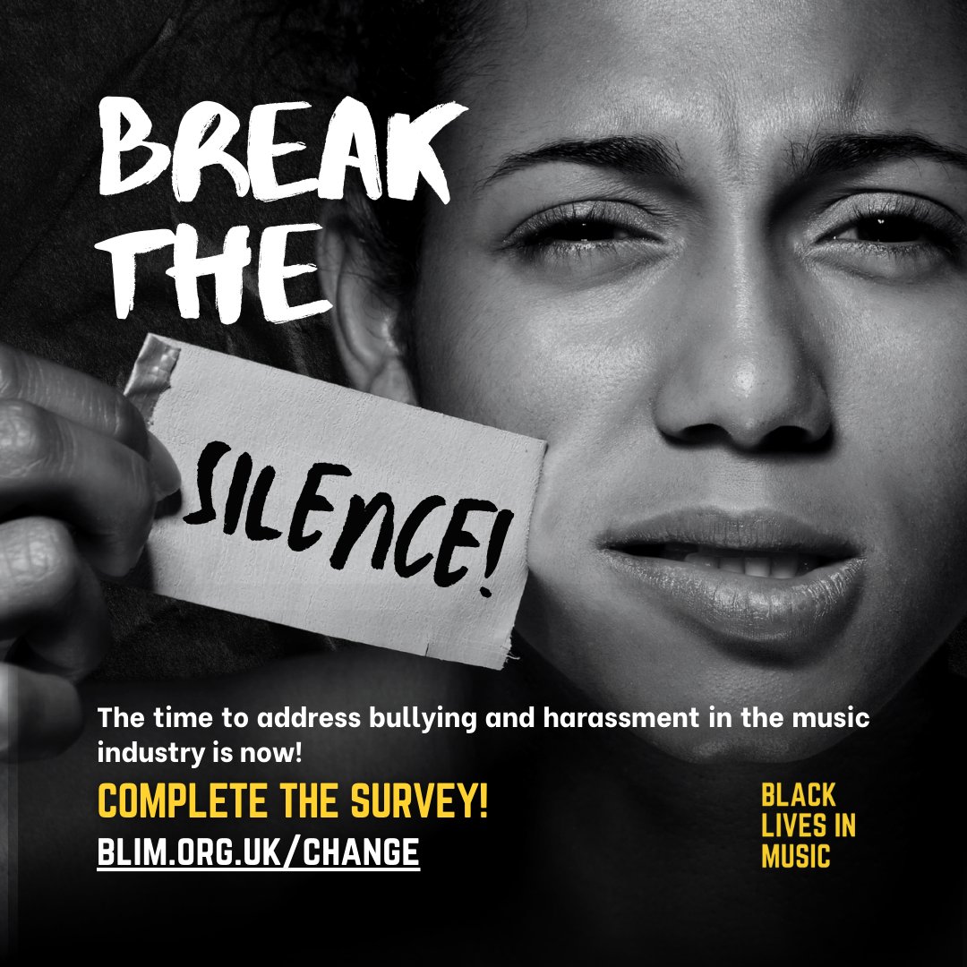 Your voice matters! Complete Black Lives in Music’s survey now and help create a safer music industry: blim.org.uk/change #YourSafetyYourSay #EndNDASilence #BullyingandHarassment #NoMore #ShareYourStory #SaferSpaces #SilenceisViolence #FearHasNoPlace #MusicIndustryMatters