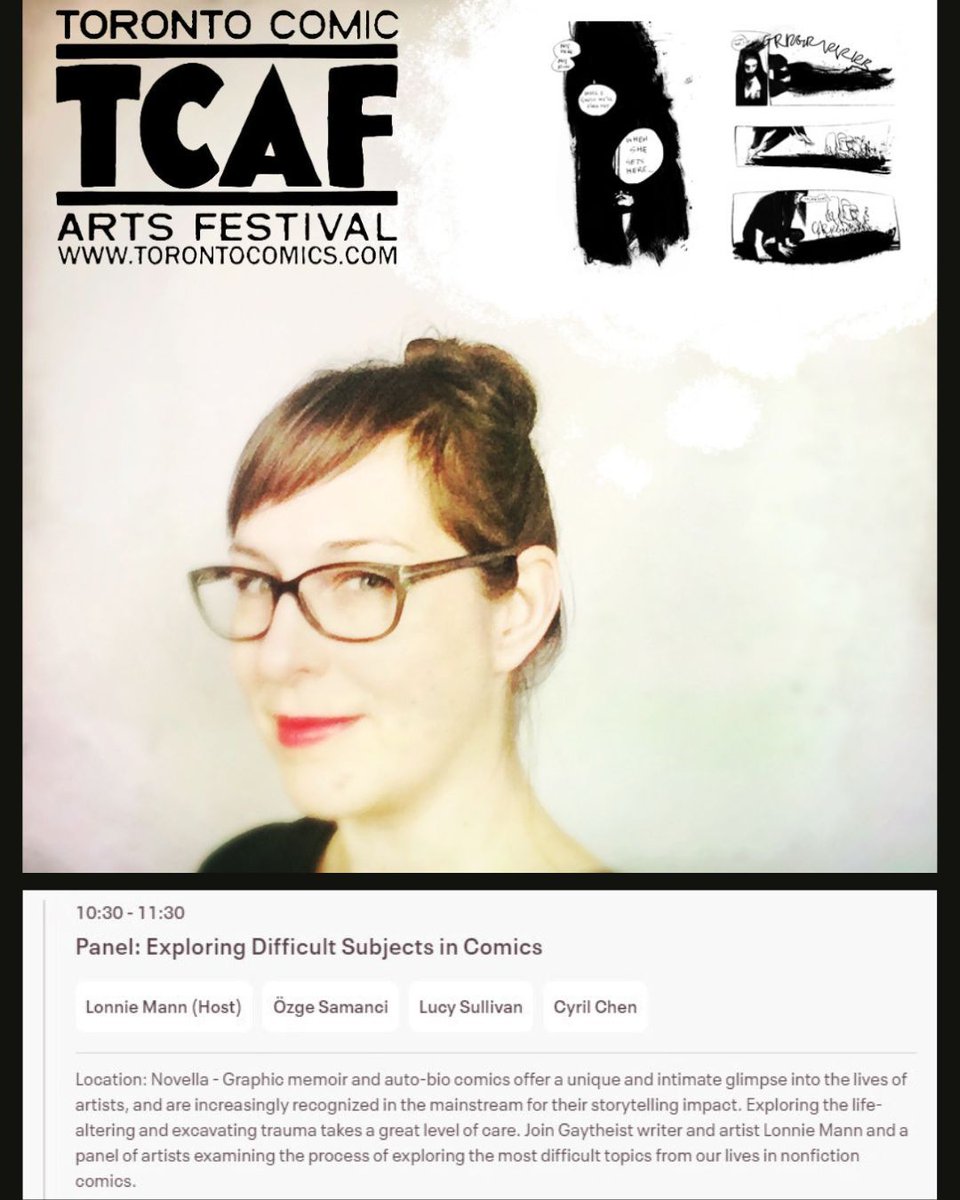 2 weeks until @torontocomics @TCAFWBA, where you can catch @LucySullivanUK on the Exploring Difficult Subjects in Comics Panel from 10:30am! This event is free entry, but you definitely should reserve your spot for this important panel! buff.ly/3Jv5kre