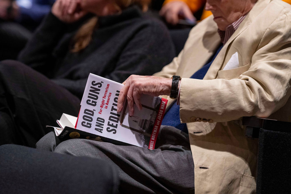 Thanks to @Hoffman_Bruce and @Jacob_A_Ware for the recent compelling discussion with our Longhorn community about your new book 'God, Guns, and Sedition: Far-Right Terrorism in America.' Thank you for your work and for this timely and impactful visit!