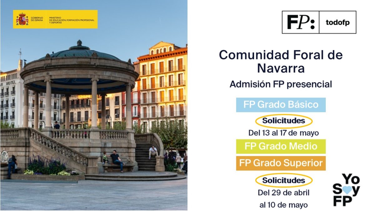 📢 #FPNavarra Admisión FP Presencial #TodoFP #YoSoyFP 🔴 Grados Medio y Superior: Del 29 de abril al 10 de mayo 🔴 Grado Básico: Del 13 al 17 de mayo de 2024 🔎 todofp.es/sobre-fp/actua…