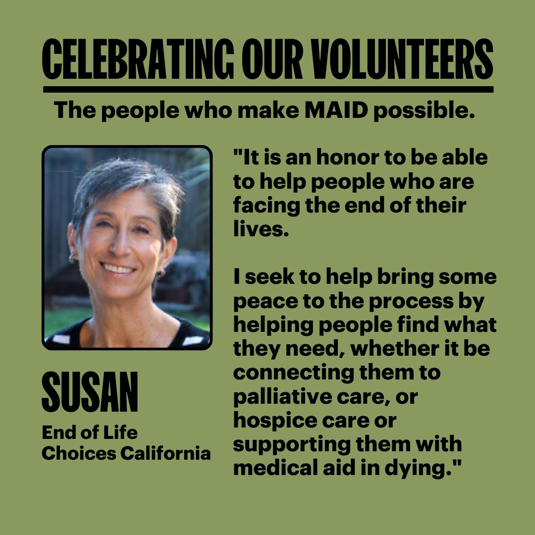 When CA's DWD law was passed in 2016, Susan immediately volunteered as a consulting pharmacist for the program. She compassionately provides patients with all their choices at the end of life. Learn more about volunteering with EOLC CA here endoflifechoicesca.org