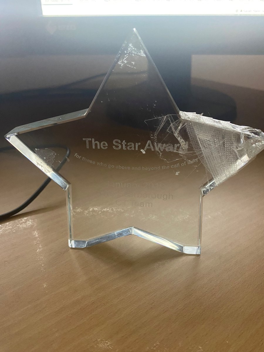 Lot's a lot of things we can fix, but sadly not a broken Star Award! 🌟 The Scarborough CT team deserved a replacement after an accident damaged their hard-earned award beyond repair 💔 Here's the team being presented with their new award earlier in the week.