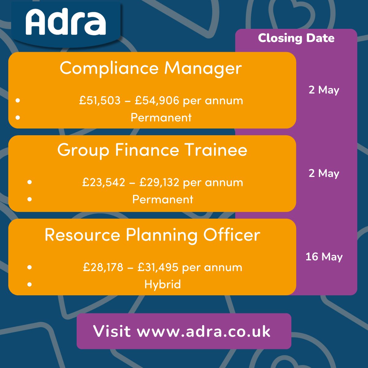 Have you seen our latest jobs? We have 3️⃣ new jobs live on our website at the moment We encourage applications from women, tenants and minority groups who are currently under-represented in our workforce. Take a look ⤵️ adra.co.uk/en/jobs/curren…