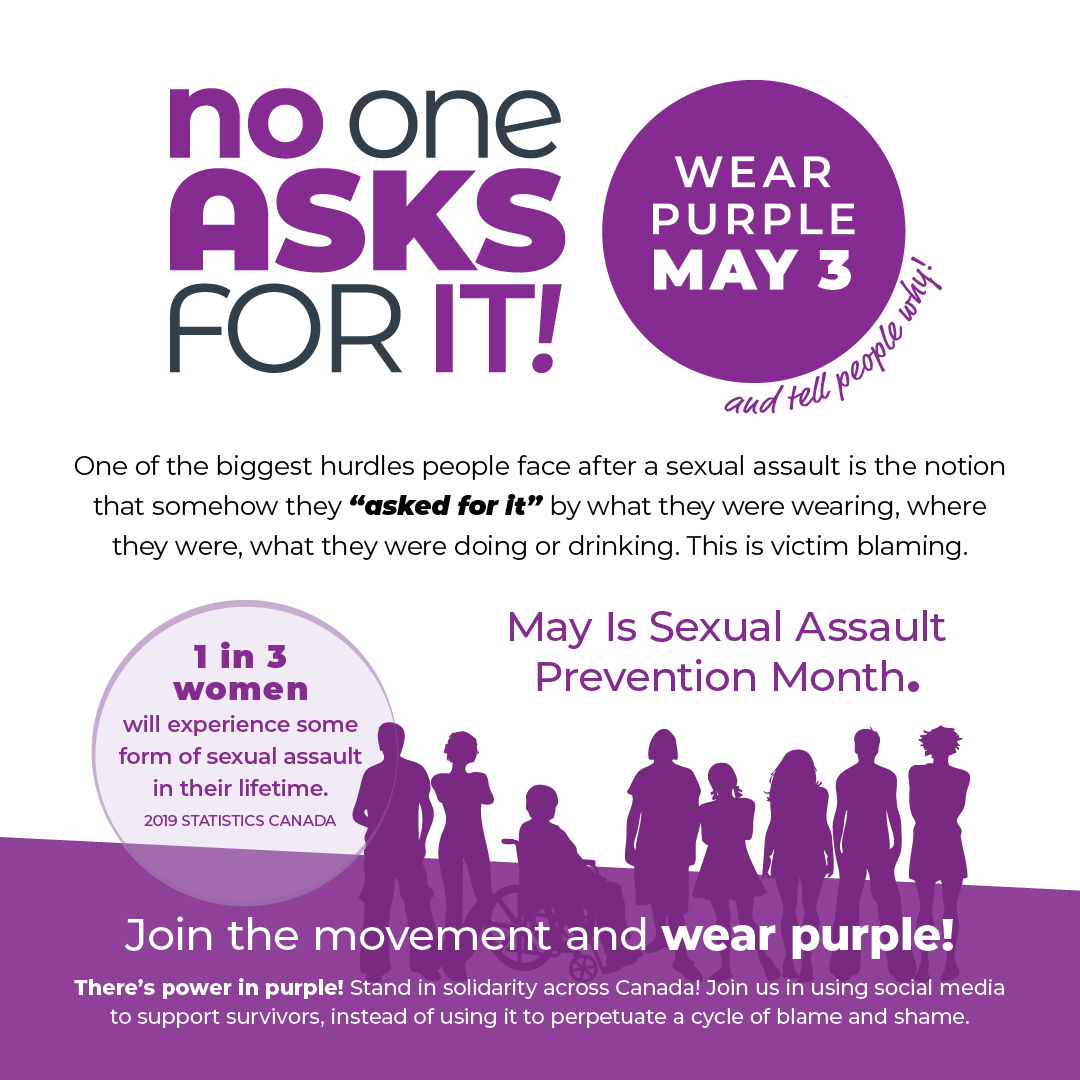 📣 Join us on May 3rd, 2024, to wear purple & stand in solidarity with survivors of sexual violence. #NoOneAsksForIt challenges victim-blaming & raises awareness about the urgent issue of sexual violence. Learn more & access downloadable resources at sascwr.org/nooneasksforit 💜