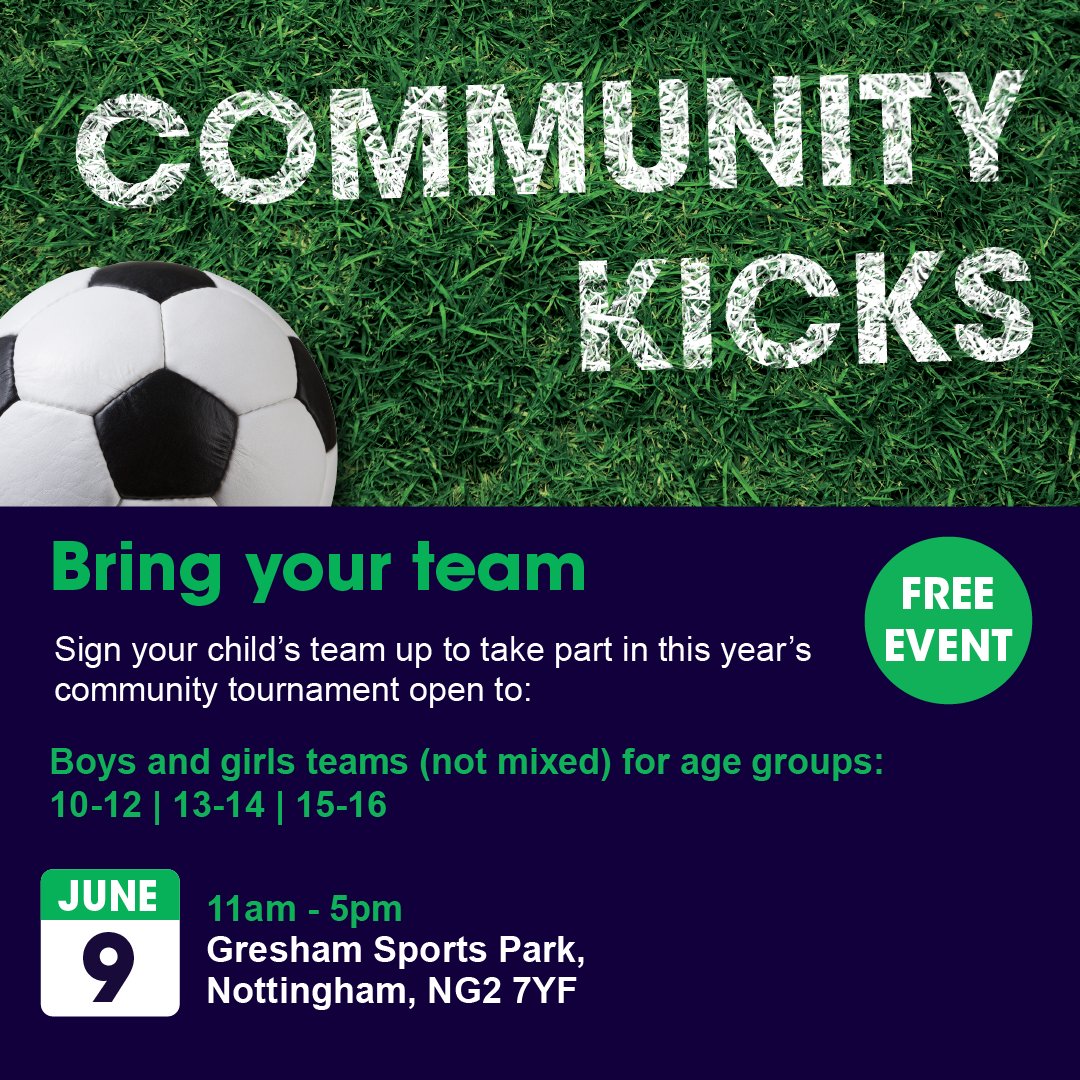 If you coach a boys’ or girls’ football team that falls into the below age groups, Community Kicks is the event for them! If they’re aged between 10-12, 13-14, and 15-16-years-old, no matter their ability, sign them up to take part. Sign up your team orlo.uk/fDjVi