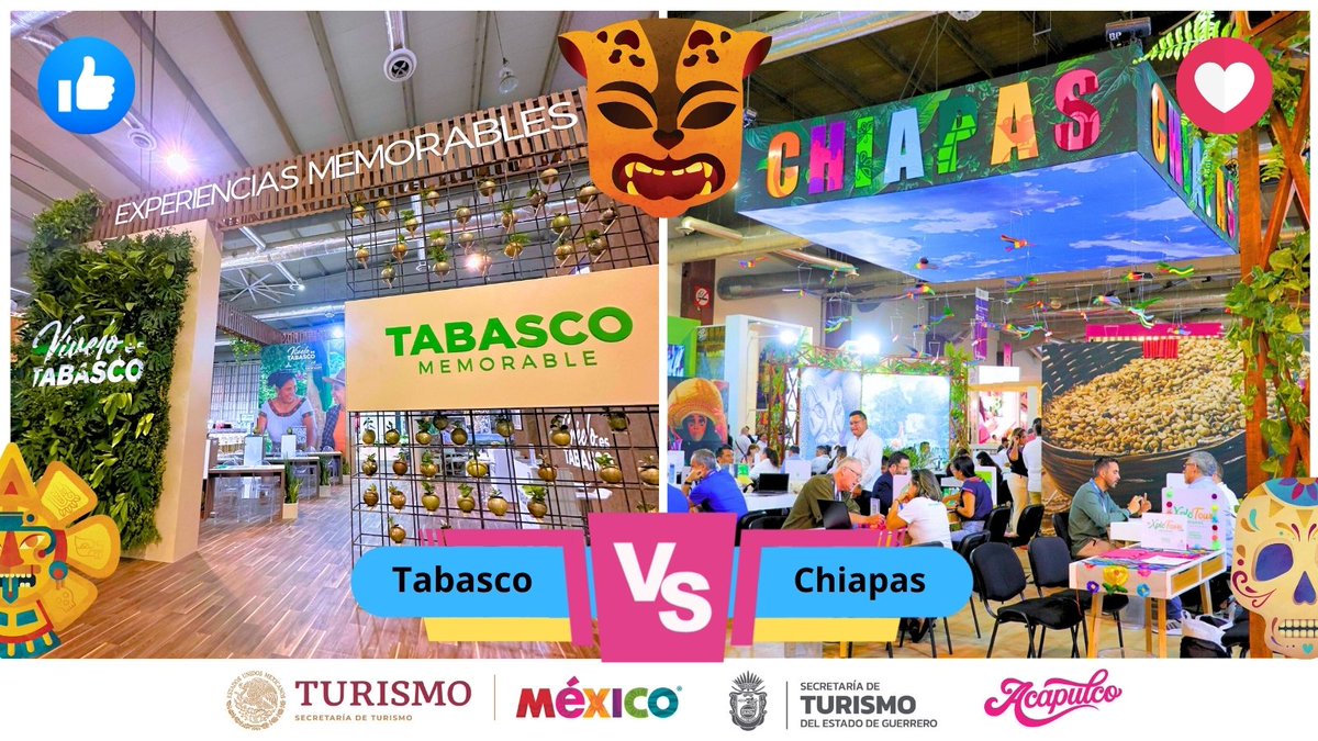 𝑶𝑪𝑻𝑨𝑽𝑶𝑺 𝑫𝑬 𝑭𝑰𝑵𝑨𝑳

Los ganadores de la primera ronda de la Primera Competencia Virtual de Stands de estados en el #TianguisTurístico2024 se enfrentan en esta sana dinámica.

Hoy tenemos a @Turismo_Tabasco (👍) vs @Sectur_Chiapas (❤️)

Vota en bit.ly/3F5mzh0