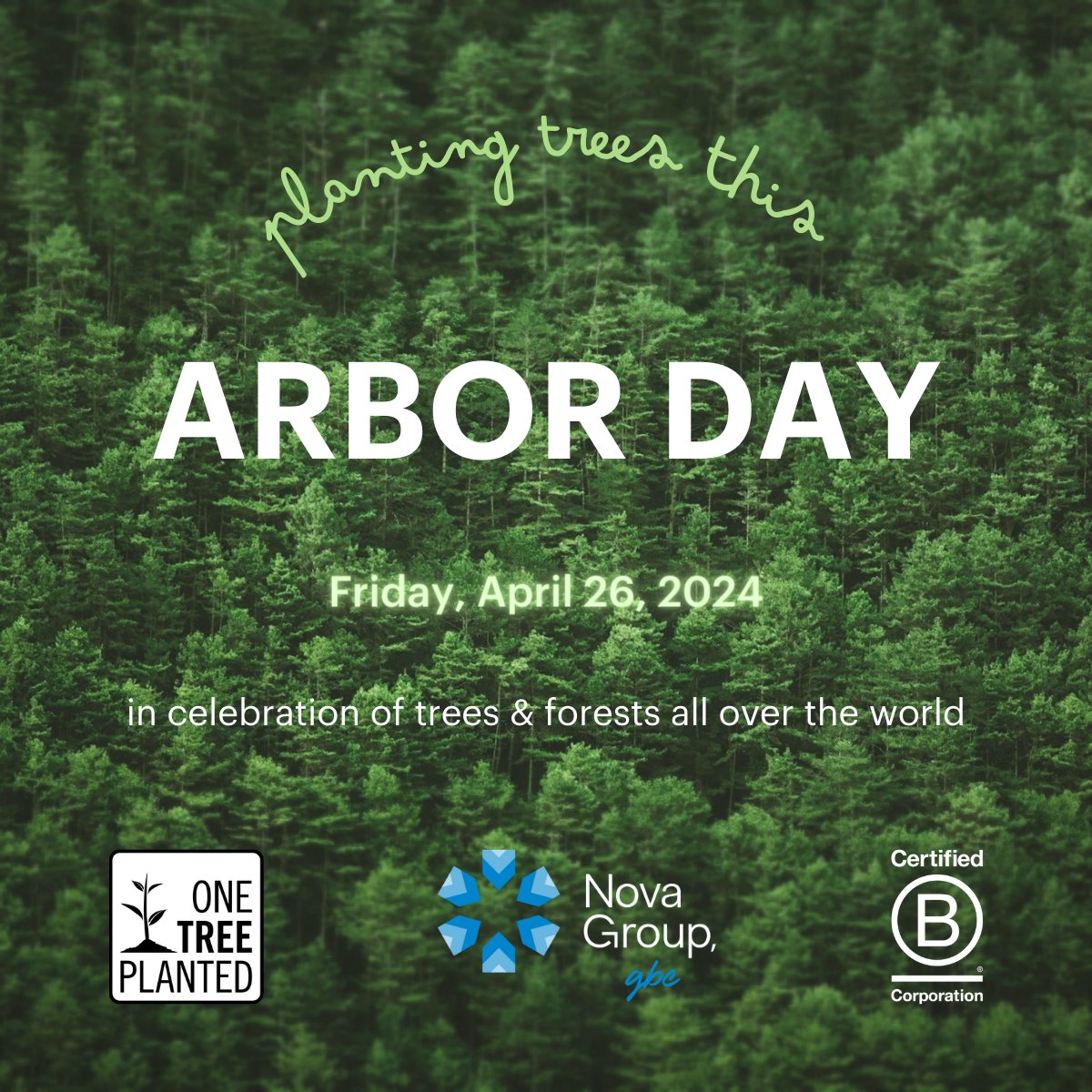 Happy #ArborDay2024!
 
In celebration of Arbor Day and #EarthMonth, Nova is planting 2 trees per employee with our partner @onetreeplanted 🌱

#partnership #bcorp #peoplepropertyplanet #forceforgood #wearenovagroupgbc #NovaCares #reforestation #sustainability #NetZero