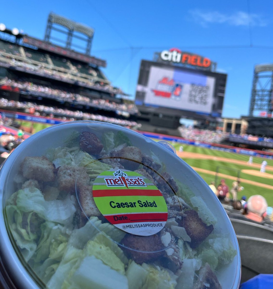 YUM! Kicking Friday night off right with a Caesar Salad at @citifield! 🥗 Let's Go @Mets! ⚾️ #MelissasProduce #StadiumFood #HealthyOptions #LGM