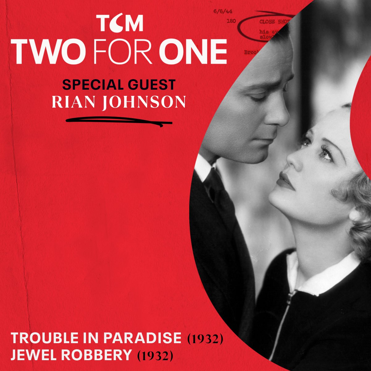 Director & writer @rianjohnson joins us for our next installment of Two for One to introduce his double-feature picks: TROUBLE IN PARADISE ('32) & JEWEL ROBBERY ('32). See the full conversation tomorrow night with @BenMank77 at 8pm ET. Learn more here: bit.ly/4atr2aR