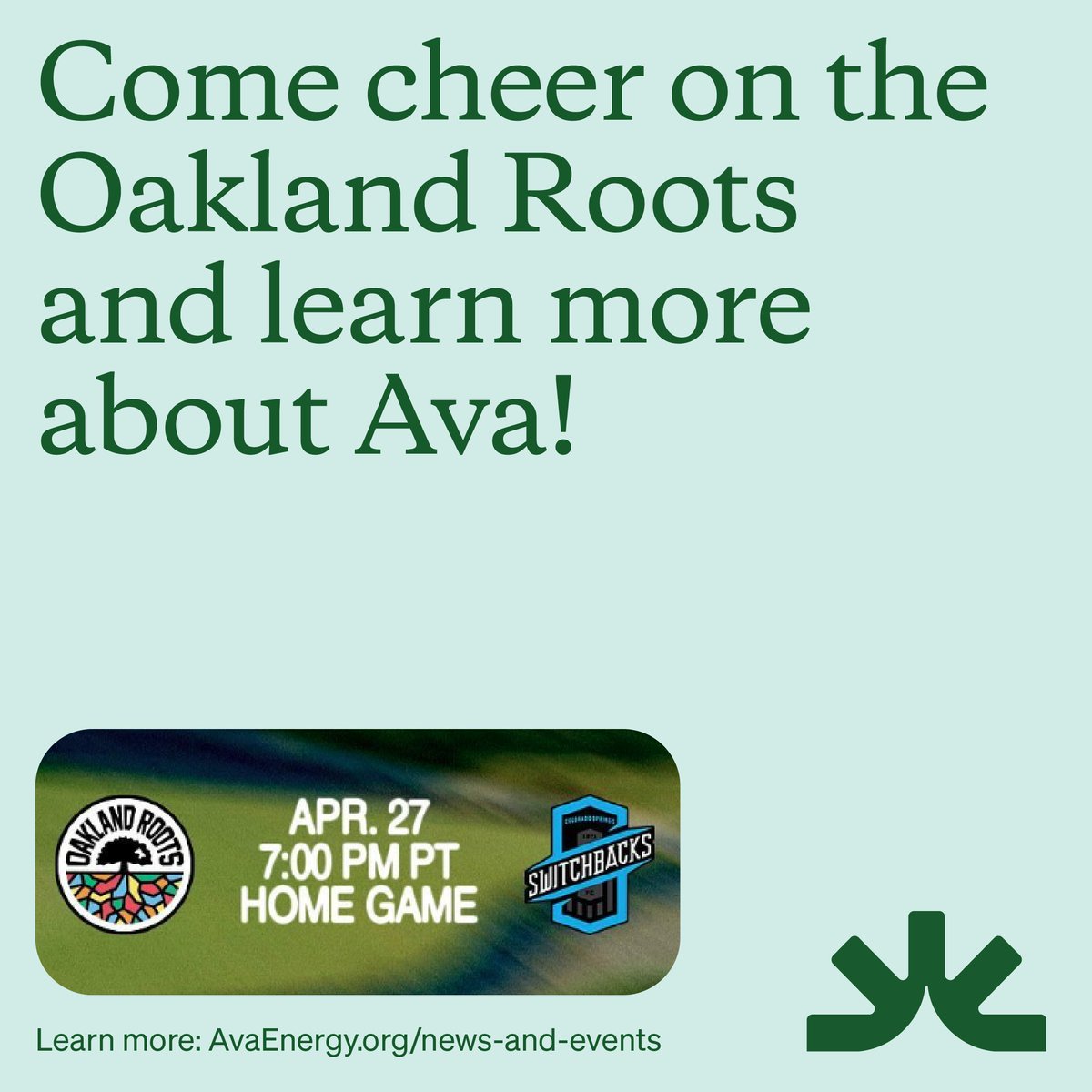 Stop by our booth at the @oaklandrootssc game tomorrow, Saturday April 27 at 7:00 PM, to learn about Ava and get some great swag!