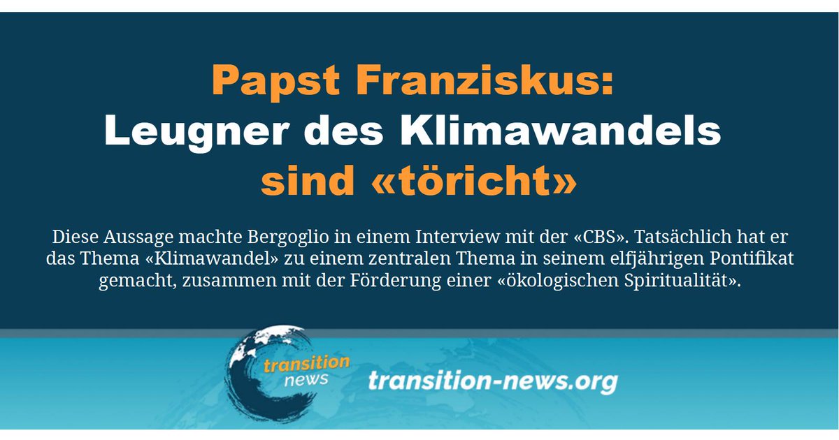 «Es gibt Leute, die töricht sind, selbst wenn man ihnen die #Forschung zeigt, glauben sie es nicht. Warum? Weil sie die Situation nicht verstehen oder aus Interesse, aber der #Klimawandel existiert», erklärte der #Papst.

transition-news.org/papst-franzisk…

#transitionnews #Papst #Klima