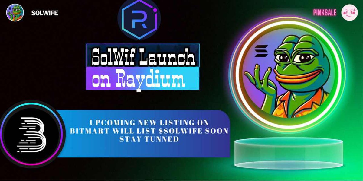 #Solwif launched on Raydium  

#Raydium  jup.ag/swap/C1TLLTz6e…
#Chart  
#CA  C1TLLTz6esuZc9bCJTkRBzDf91eYYkQi5cVCsXm3jm24
#claim  pinksale.finance/solana/launchp…
#Bitmart Monday  
#MEXC Tuesday
#CMC &amp; #CG fast tracked