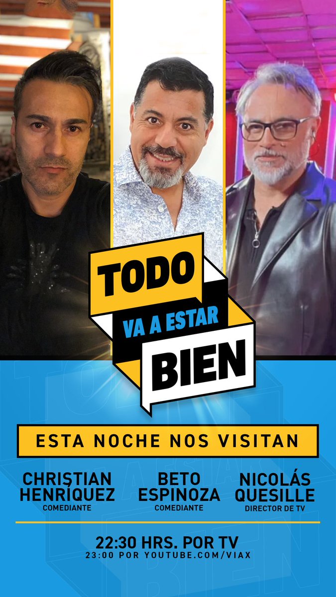 🌟Hoy en #TodoVaAEstarBien tenemos un gran capítulo junto a #ChristianHenríquez que habló de su juicio con los abogados de Michael Jackson, #BetoEspinoza pidió expulsar a los delincuentes extranjeros y #NicolásQuesille y su casting político de reality. ⏰ 22:30 📲 22:45