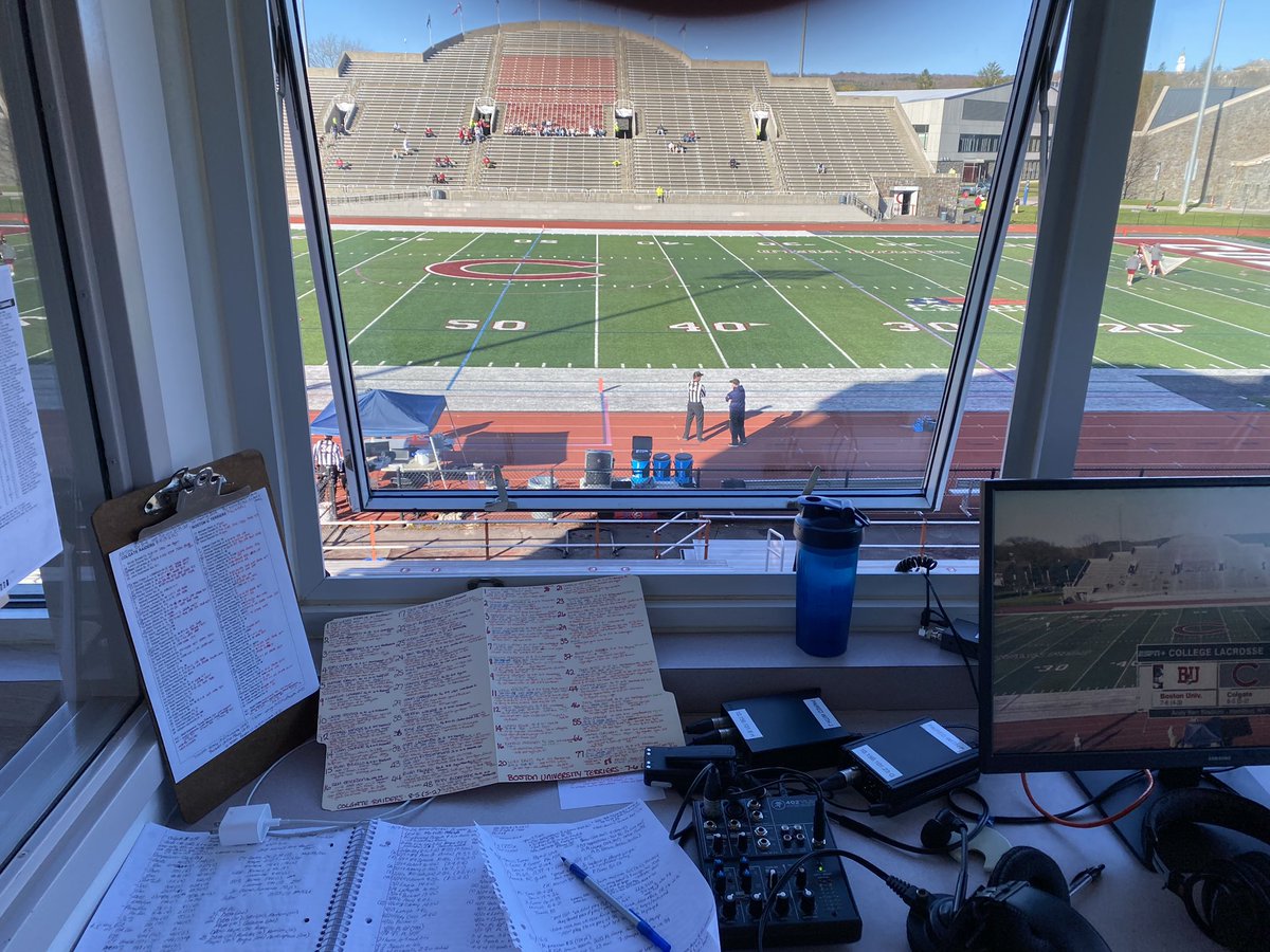 Office view for @ColgateMLax clash tonight with @TerrierMLAX on @PatriotLeagueTV. Colgate enters the night in a 4-way tie for first on the final night of the regular season.