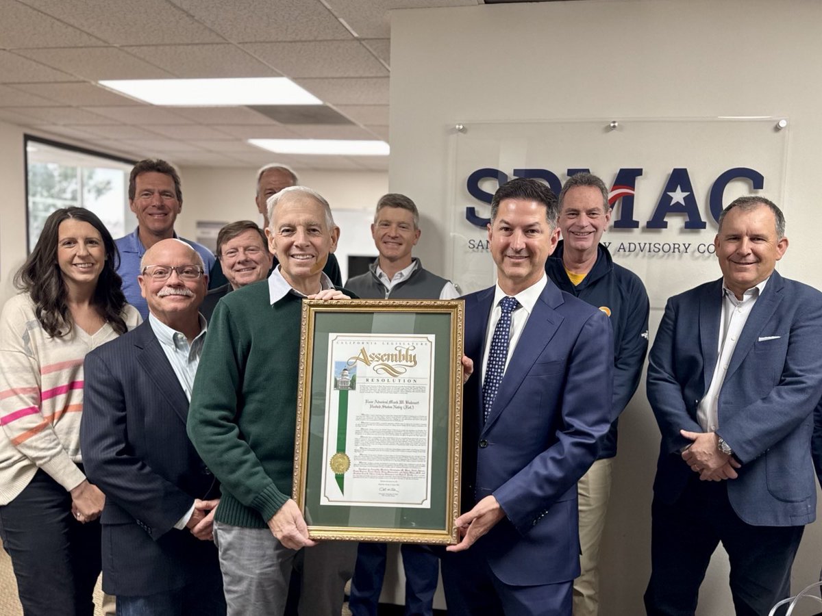 For my second stop today, I had the honor of presenting retired Rear Admiral Mark W. Balmert with a resolution from the California State Legislature commemorating his retirement as president of the San Diego Military Advisory Council @Sdmac_Official. After a successful 30 year…
