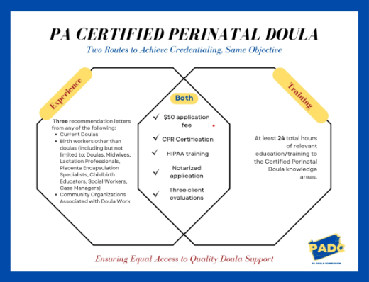 So you want to be a doula and provide care in Pennsylvania? What is required to access clients in need? Learn more in the graphic below and at padoulacommission.org.

#doulacare #doulasupport #doulaaccess #doulaprovider #maternalhealth