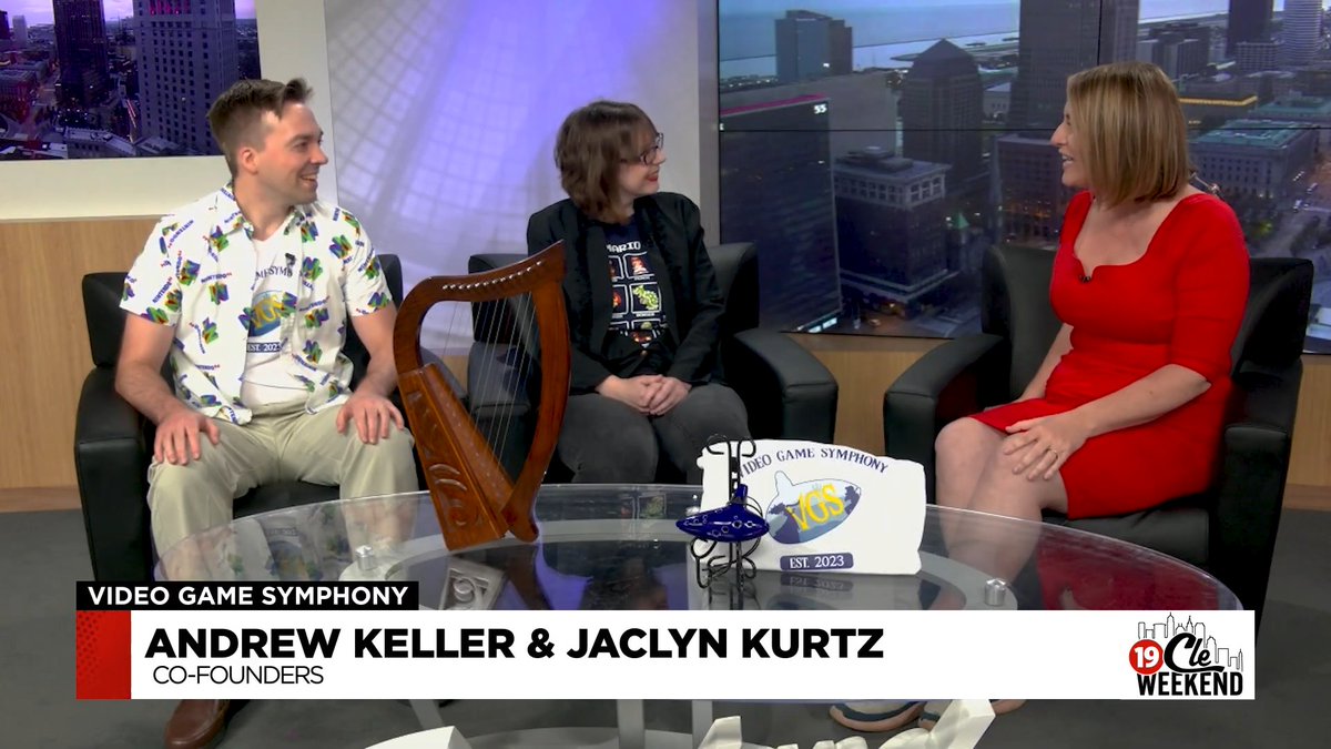VG_Symphony's tweet photo. Check out this awesome interview with VGS co-founders Andrew Keller and Jaclyn Kurtz talking about the Video Game Symphony on
@cleveland19news this upcoming Saturday!  

It was a fantastic conversation with @JamieSullivanTV
and expertly produced by Heather Macks--don't miss it! https://t.co/8XZc2eKjpV