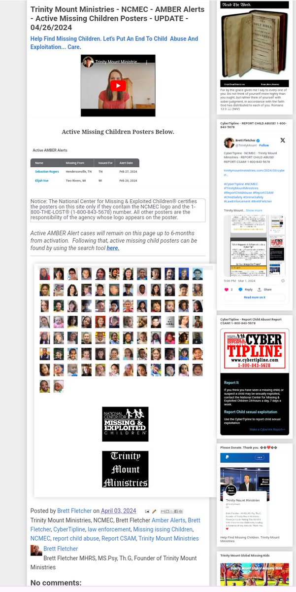 Trinity Mount Ministries - NCMEC - AMBER Alerts - Active Missing Children Posters - UPDATE - 04/26/2024

trinitymountministries.com/2024/04/trinit…

#TrinityMountMinistries #MissingChildren #NCMEC #AmberAlerts #CyberTipline #ReportChildAbuse #ReportCSAM #ChildSafety #OnlineSafety #BrettFletcher…