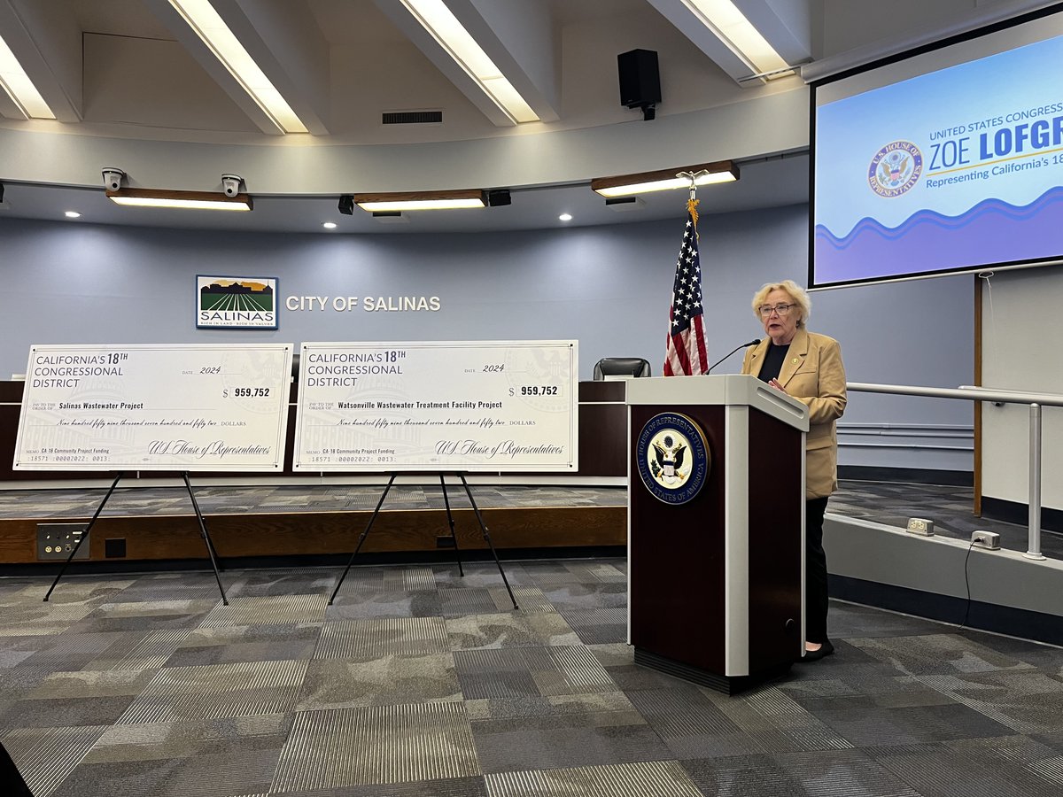 Today, I presented @CityofSalinas & @WatsonvilleCity with nearly $1 million each to support necessary upgrades to their wastewater infrastructure systems. I’m proud to have secured this federal funding in annual gov funding legislation. More info: lofgren.house.gov/media/press-re…