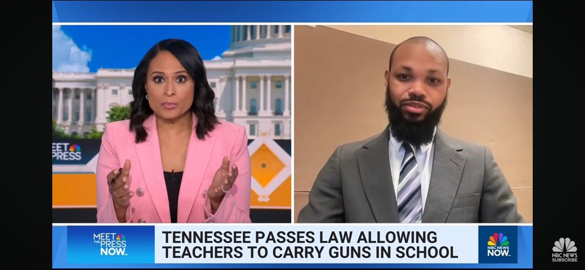 Today I was on @MeetThePress with @kwelkernbc to talk about Tennessee’s new law that gives teachers a pathway to carry guns on campus.